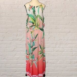 Trina Turk Pink and Green Floral Maxi swim cover Dress Size XL